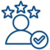 Mask group-2 Icon of a person outline with three stars above and a check mark inside a circle to the side, indicating quality or approval.